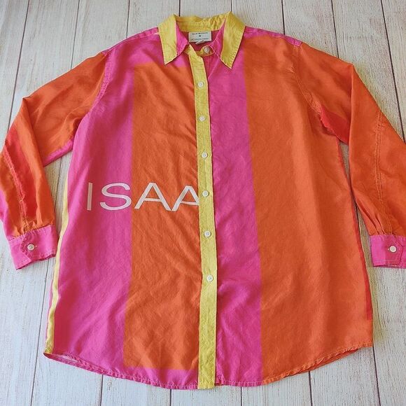 Isaac Mizrahi 20th Anniversary Collection Colorblock 100% Silk Blouse S - Picture 4 of 10